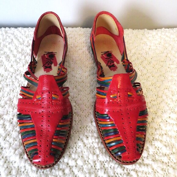 Astrax Red Multicolor Leather Huarache Sandals Boho Artisan Style 9.5 - Picture 1 of 8
